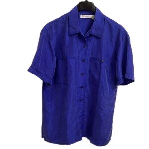 Dana  Buchman Vintage Silk buttons Down Short Sleeves blouse Size L